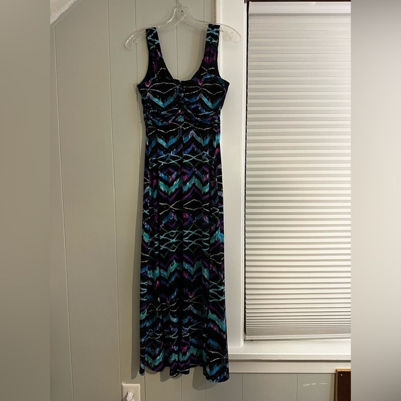 Bisou Bisou Maxi Dress 6P Petite V-Neck Jeweled Empire Waist Geometric Print - Picture 5 of 5